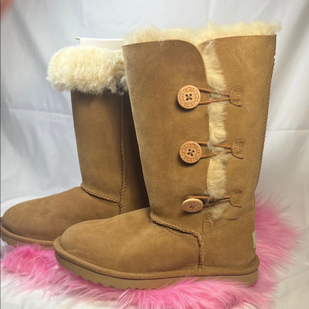 UGG Tan Shearling Buttoned Boots